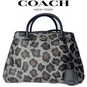 COACH SMALL MARGOT CARRYALL IN OCELOT PRINT F35897 LEOPARD GREY BLACK BAG PURSE